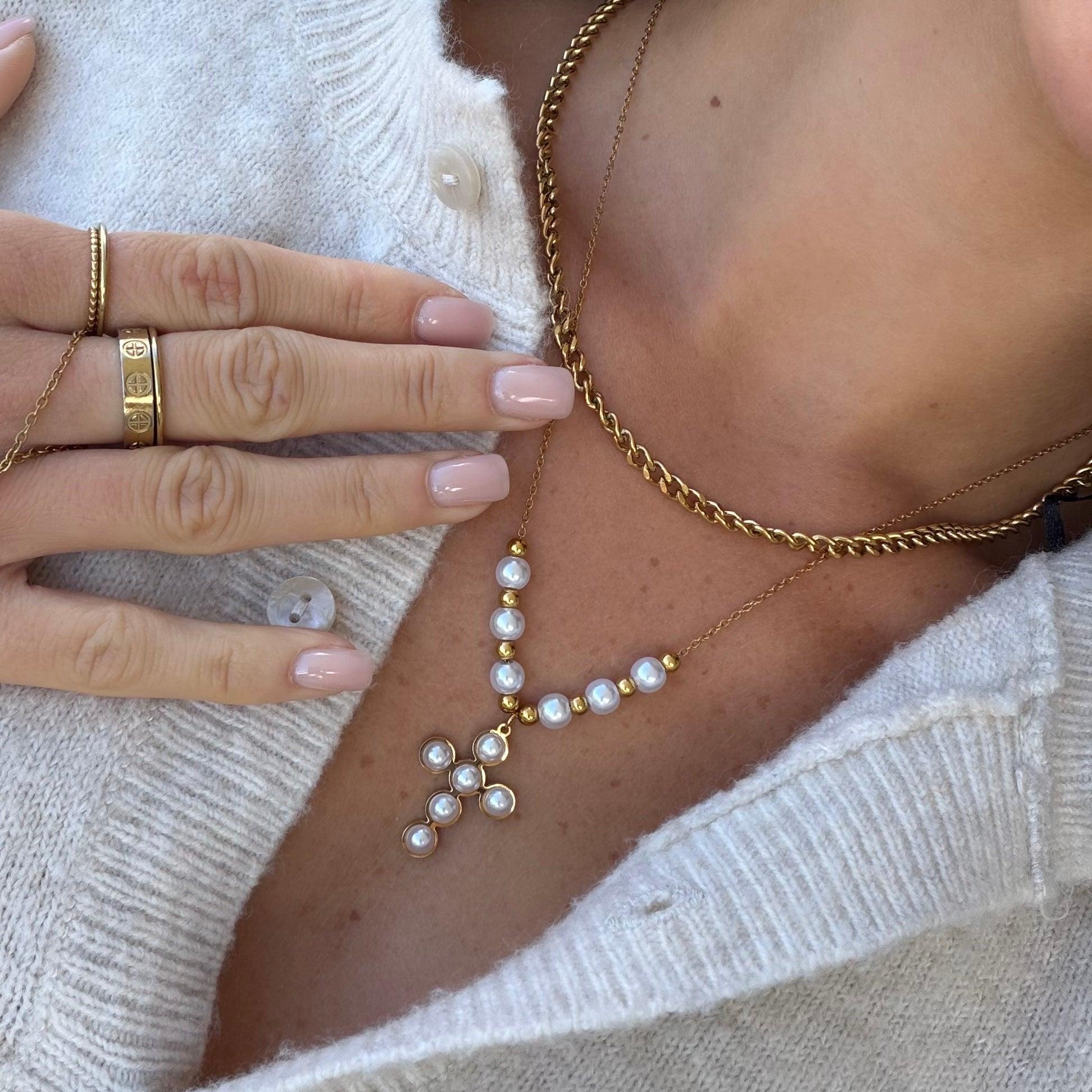 Pearly Blessing Cross Necklace - EVRYJEWELS